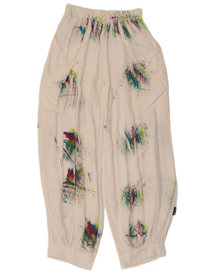 Vintage Damen Haremshose Medium W28 L29 Weiße Batik-Viskose