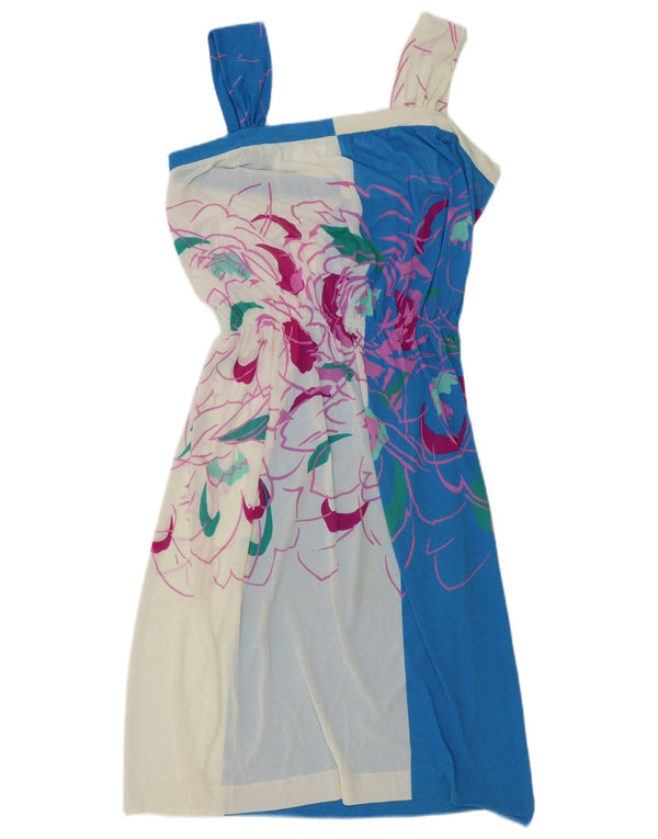 Vintage Damen Ärmelloses Sonnenkleid UK 14 Mittelweiß geblümt