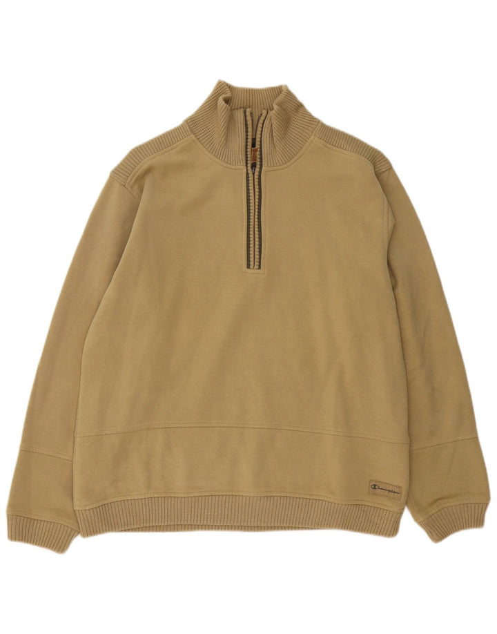 Champion Herren-Sweatshirt mit Reißverschluss am Hals, große Khaki-Baumwolle