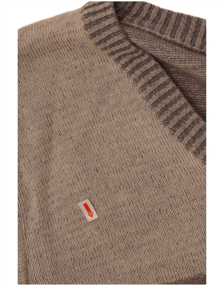 VINTAGE Mens V-Neck Jumper Sweater EU 54 Large Grey Geometric Wool