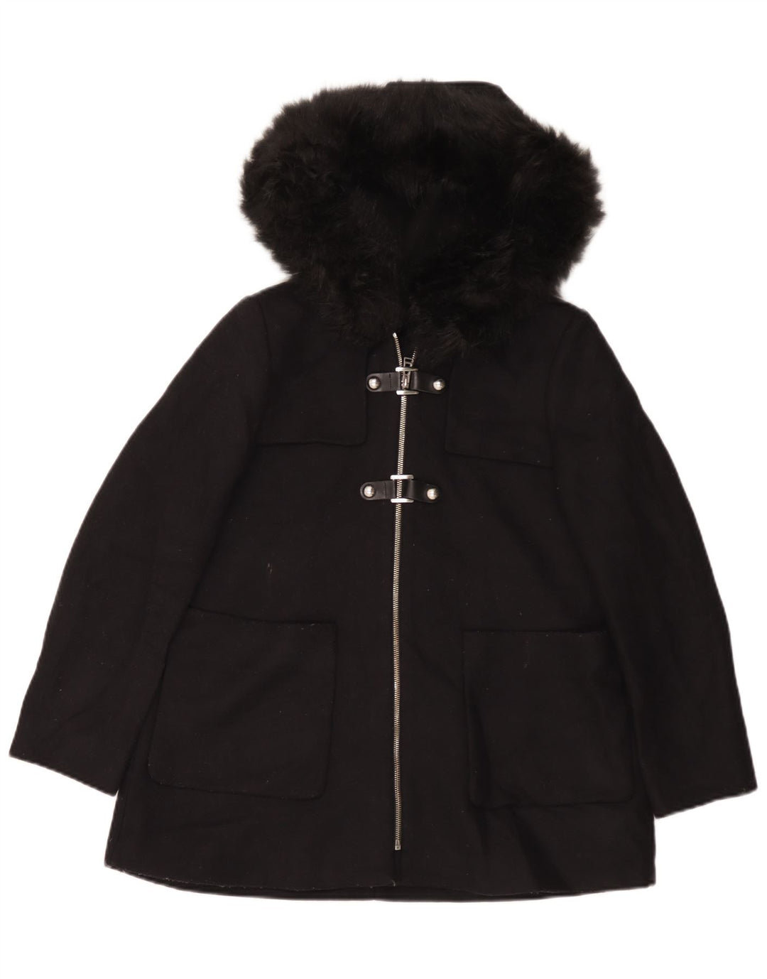 Zara Damen-Übergroßer Mantel mit Kapuze, UK 10, kleine schwarze Wolle