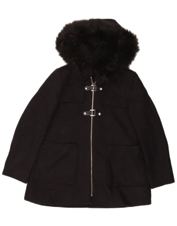 Zara Damen-Übergroßer Mantel mit Kapuze, UK 10, kleine schwarze Wolle