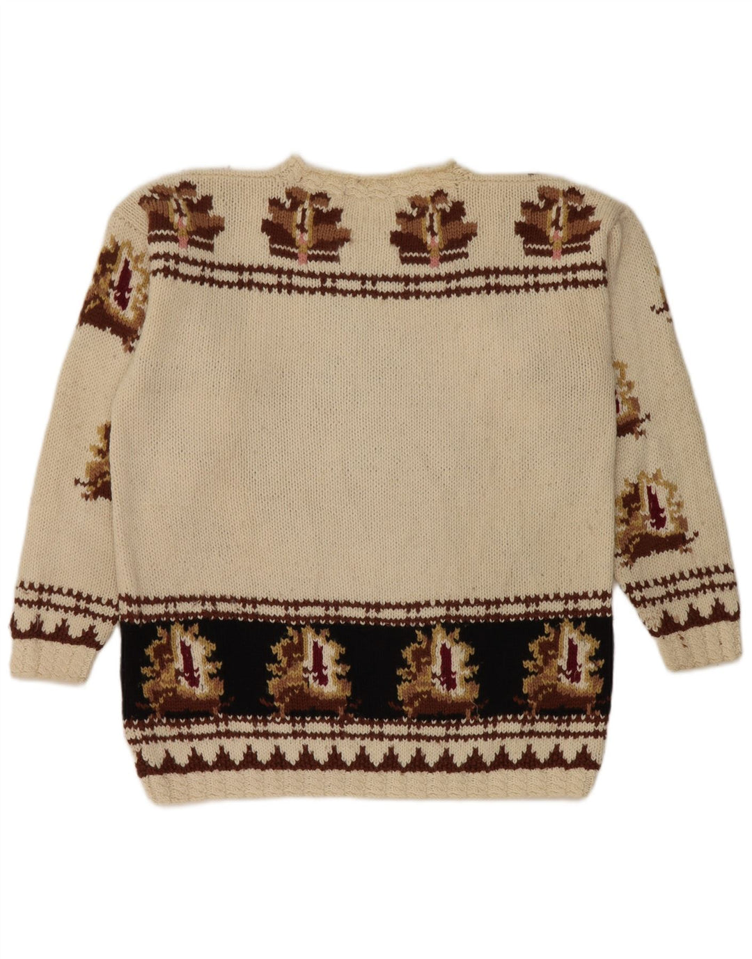 Vintage Damen Rundhalspullover Pullover UK 14 Medium Beige Retro