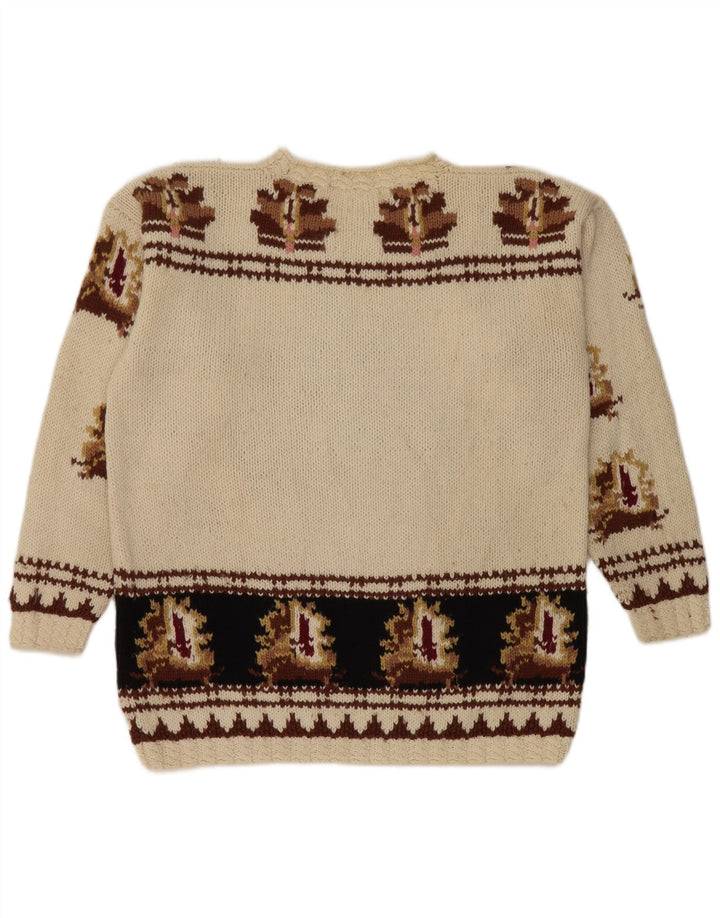 Vintage Damen Rundhalspullover Pullover UK 14 Medium Beige Retro
