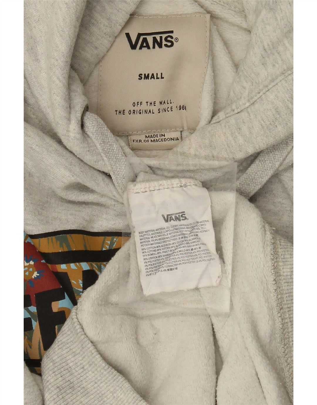 VANS Mens Graphic Hoodie Jumper Small Grey Cotton