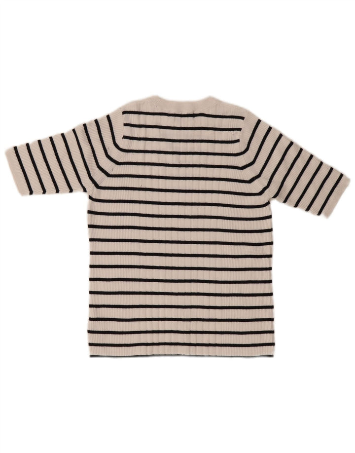 Marks & Spencer Damen-Pullover mit Rundhalsausschnitt, Gr. 12, mittelweiß gestreift