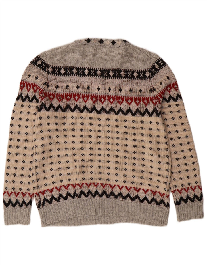 J. CREW Damen Pullover mit Rundhalsausschnitt, UK 12, Mittelgrau, Fair Isle