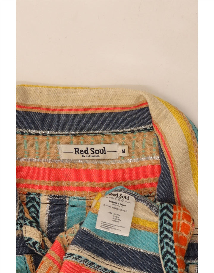 VINTAGE Damen Utility-Jacke UK 12 Medium Mehrfarbig gestreifte Baumwolle