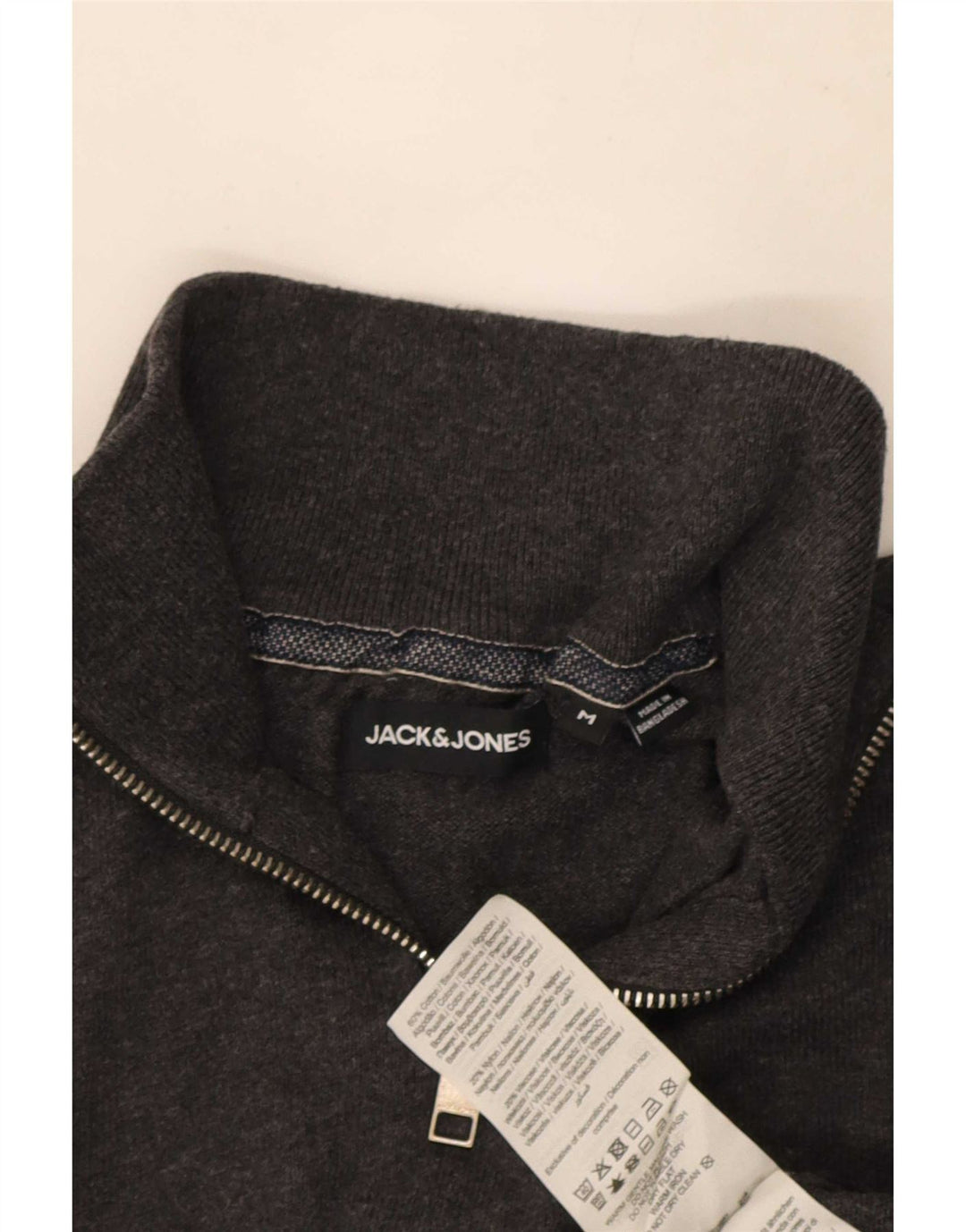 Jack & Jones Herren-Pullover mit Reißverschluss am Hals, mittelgraue Baumwolle