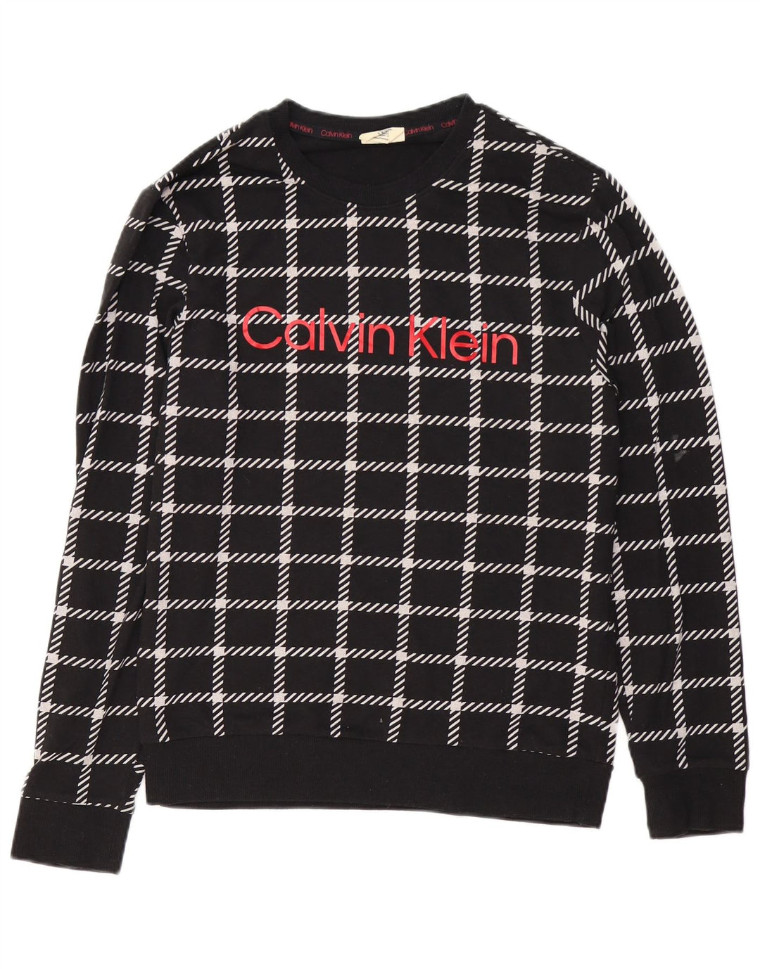 CALVIN KLEIN Herren Grafik-Sweatshirt-Pullover, klein, schwarz, kariert, Baumwolle