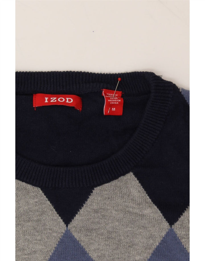 IZOD Mens Crew Neck Jumper Sweater Medium Navy Blue Argyle/Diamond Cotton Vintage Izod and Second-Hand Izod from Messina Hembry 