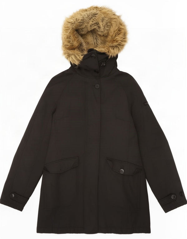Woolrich Wattierter Damenmantel mit Kapuze, UK 10, Small, schwarzes Nylon