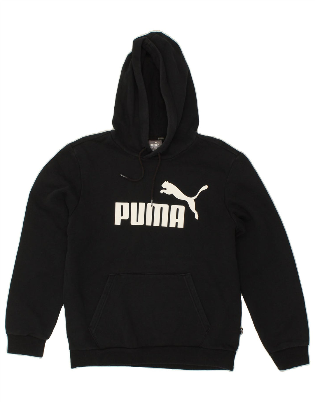PUMA Mens Graphic Hoodie Jumper Small Black Cotton Vintage Puma and Second-Hand Puma from Messina Hembry 