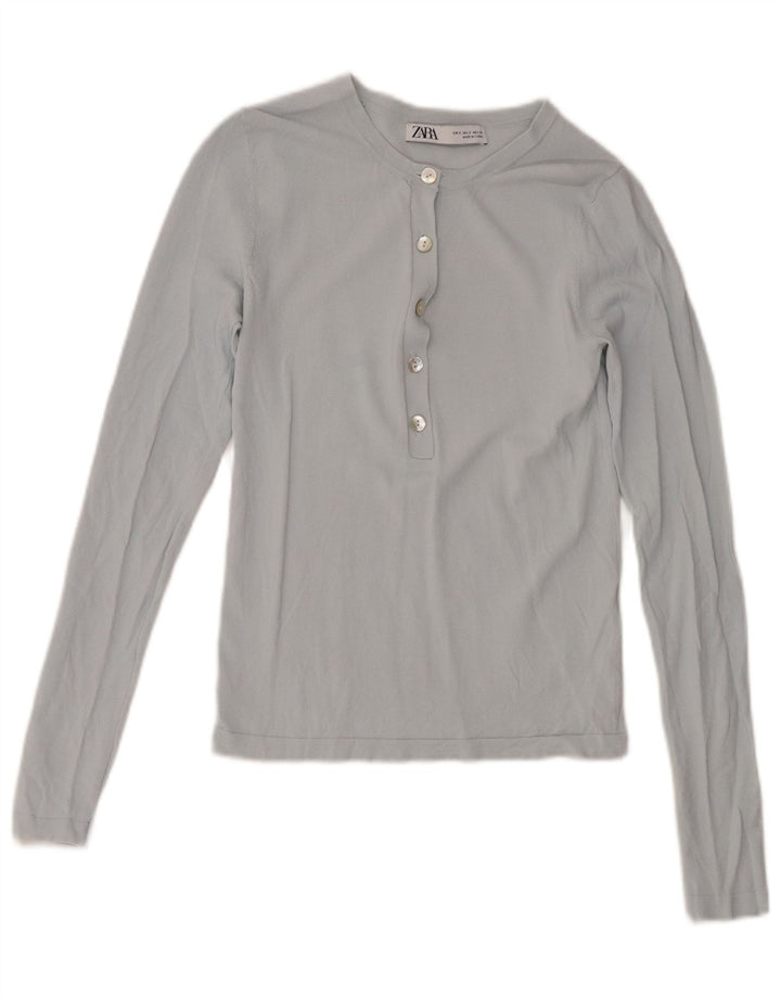 Zara Damen Top Langarm UK 8 Small Blaue Viskose