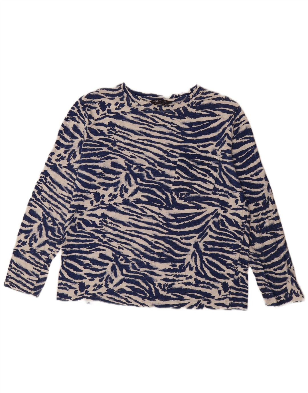 Marks & Spencer Damen Top Langarm UK 12 Medium Marineblau Animal Print