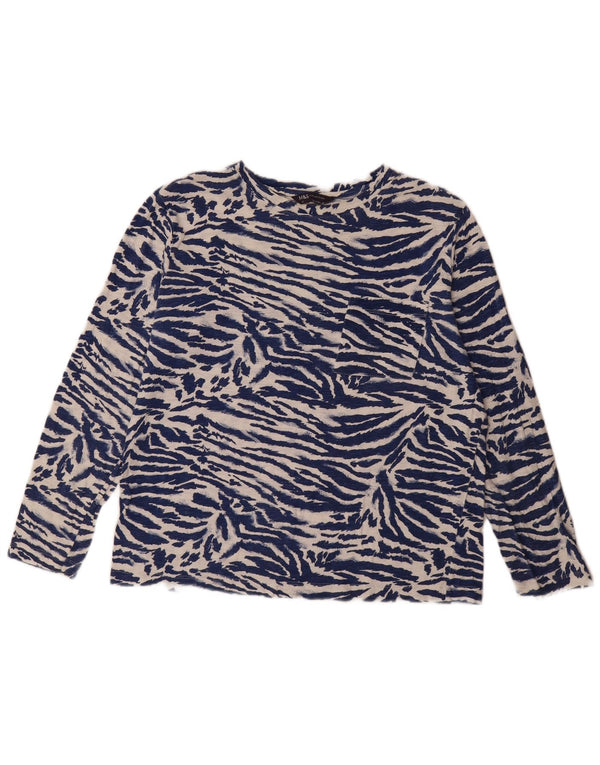 Marks & Spencer Damen Top Langarm UK 12 Medium Marineblau Animal Print