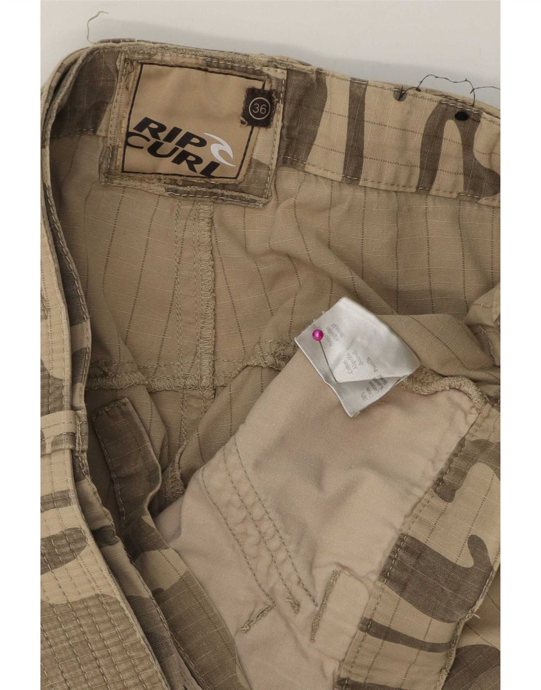 Rip Curl Herren Cargo-Shorts W36 Large Beige Camouflage Baumwolle