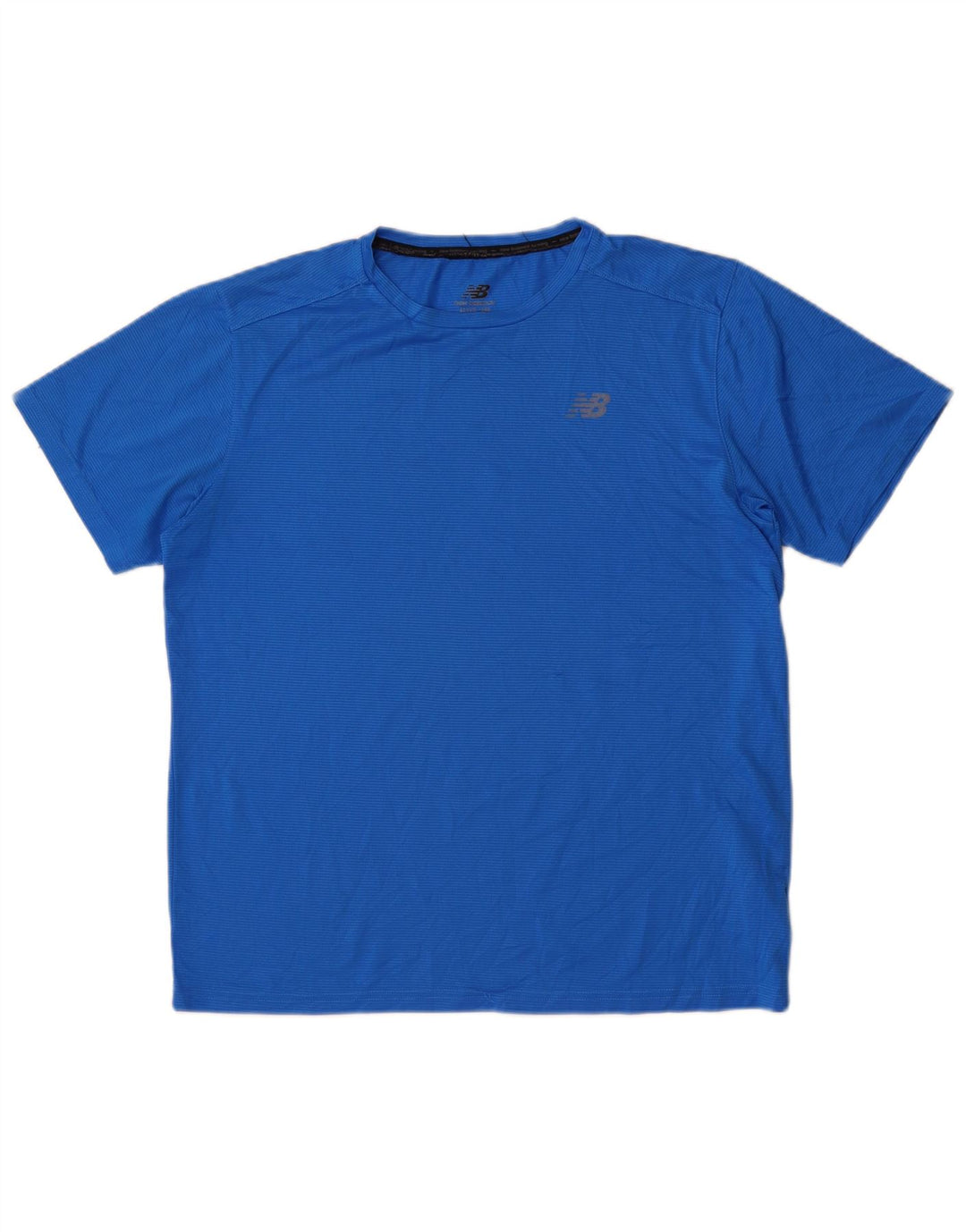 New Balance Herren-T-Shirt-Oberteil aus mittelblauem Nadelstreifen-Polyester