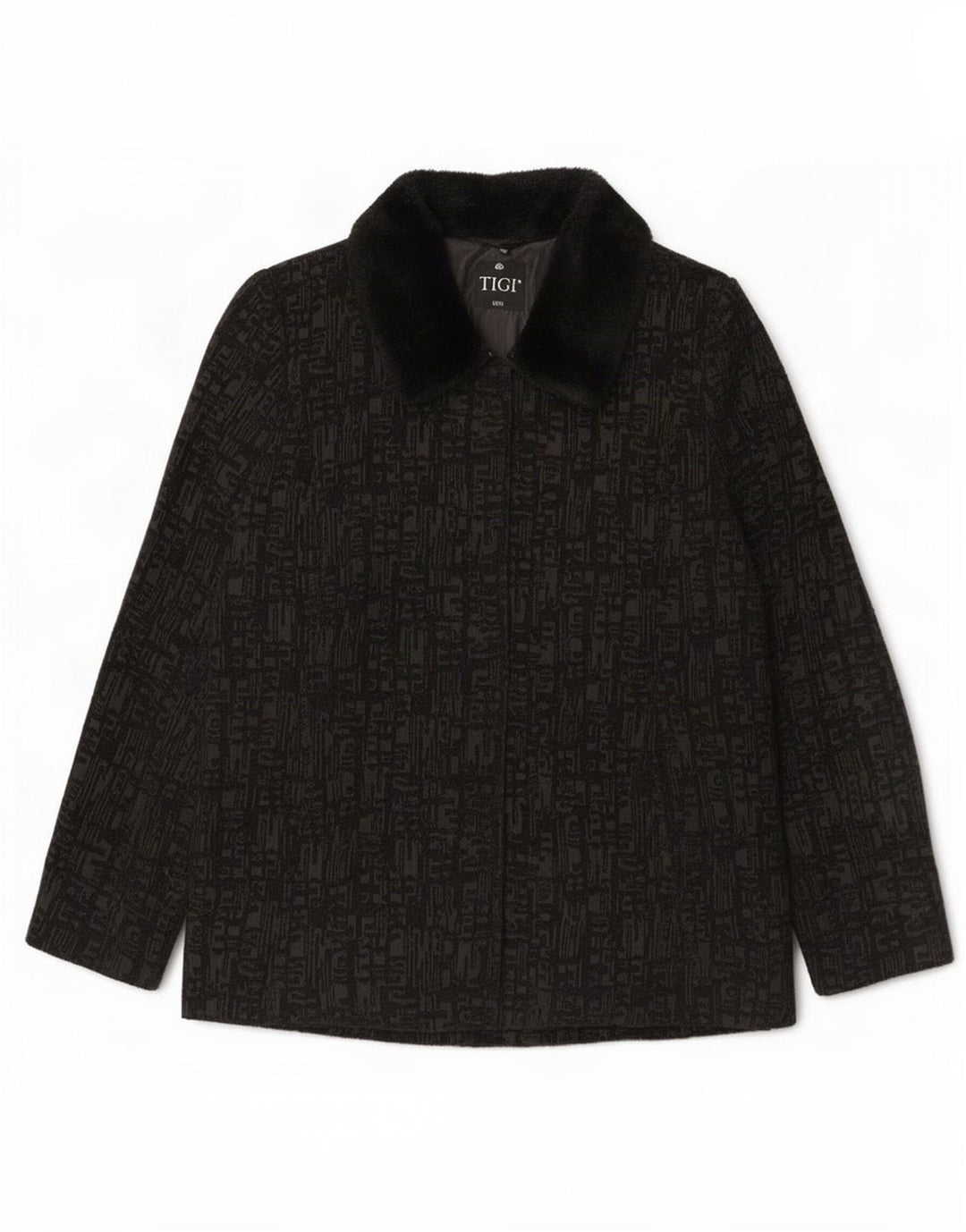 Tigi Damen Bomberjacke UK 14/16 Großes schwarzes geometrisches Polyester