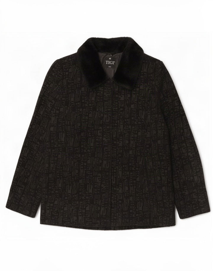 Tigi Damen Bomberjacke UK 14/16 Großes schwarzes geometrisches Polyester