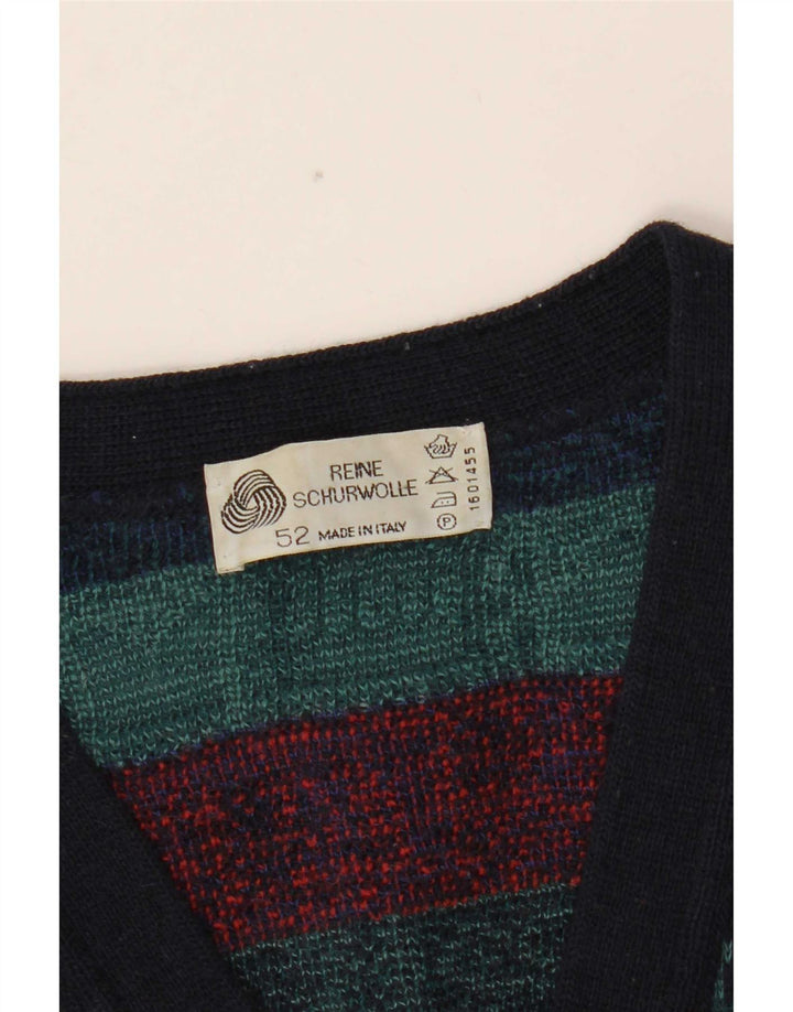 Vintage Herren Cardigan Pullover IT 52 Große mehrfarbige geometrische Wolle