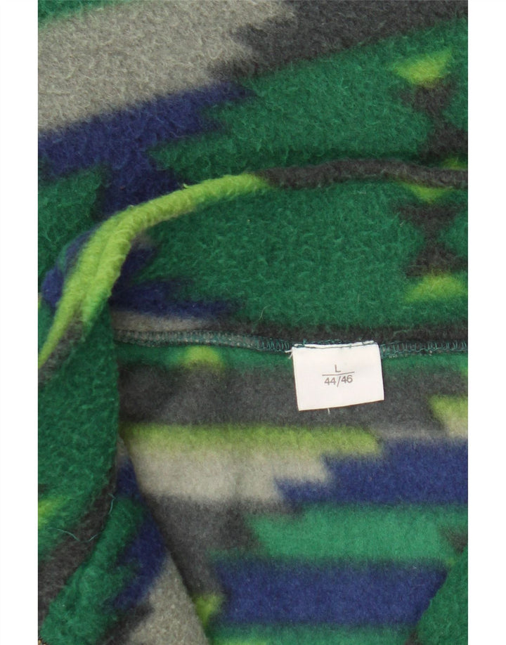 Vintage Herren-Fleecepullover mit Reißverschluss am Hals, großes grünes geometrisches Polyester