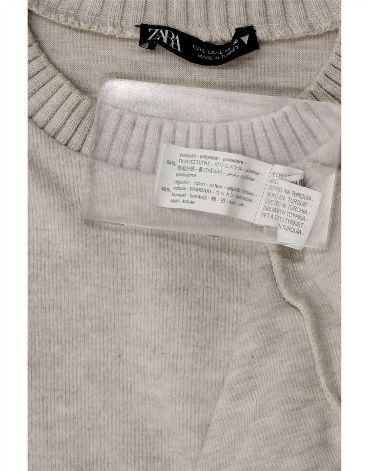 Zara Damen-Pullover mit Rundhalsausschnitt, UK 16, Größe L, grau, Polyester