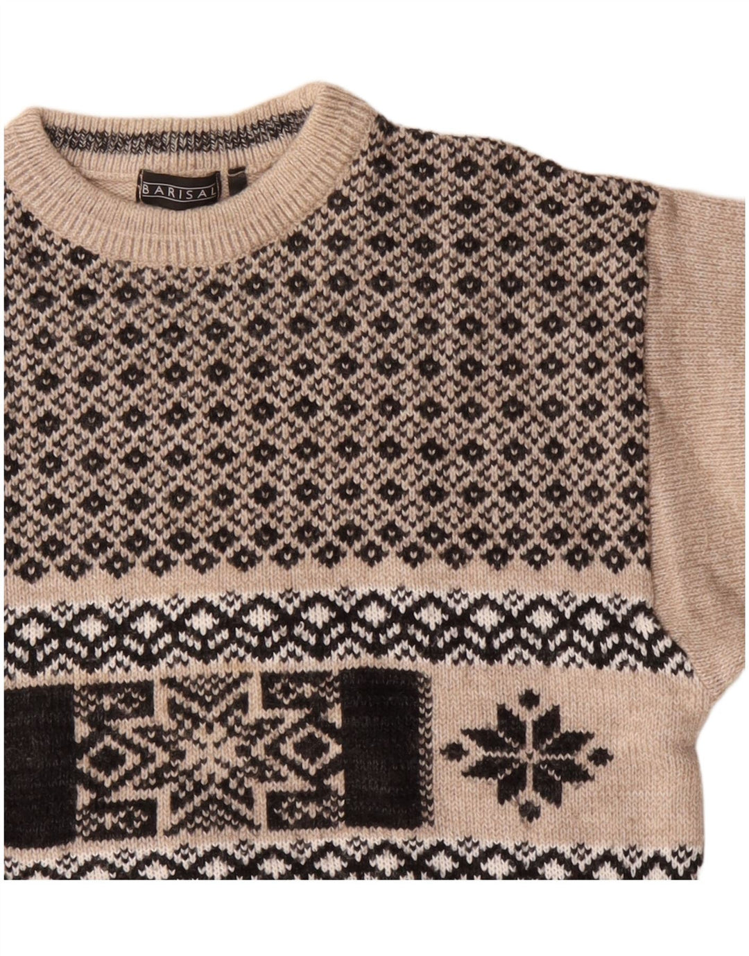 Barisal Herren-Pullover mit U-Boot-Ausschnitt, mittelbeigefarbenes Fair-Isle-Polyacryl