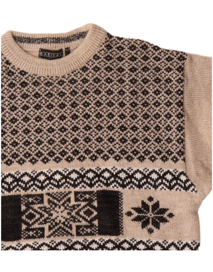 Barisal Herren-Pullover mit U-Boot-Ausschnitt, mittelbeigefarbenes Fair-Isle-Polyacryl