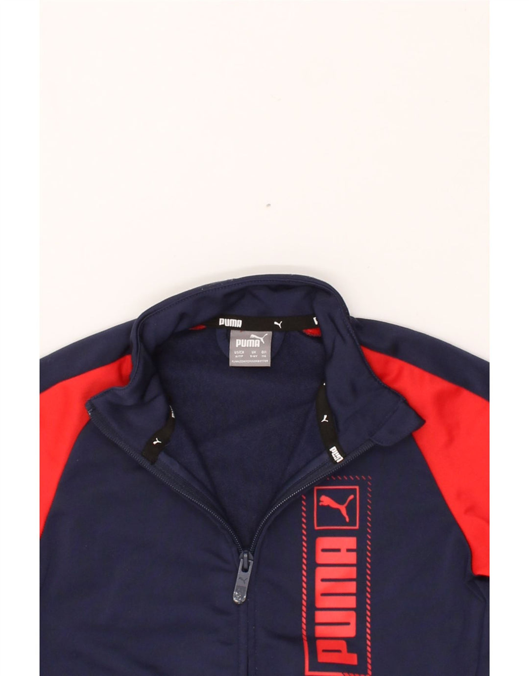 PUMA Boys Graphic Tracksuit Top Jacket 5-6 Years Navy Blue Colourblock Vintage Puma and Second-Hand Puma from Messina Hembry 