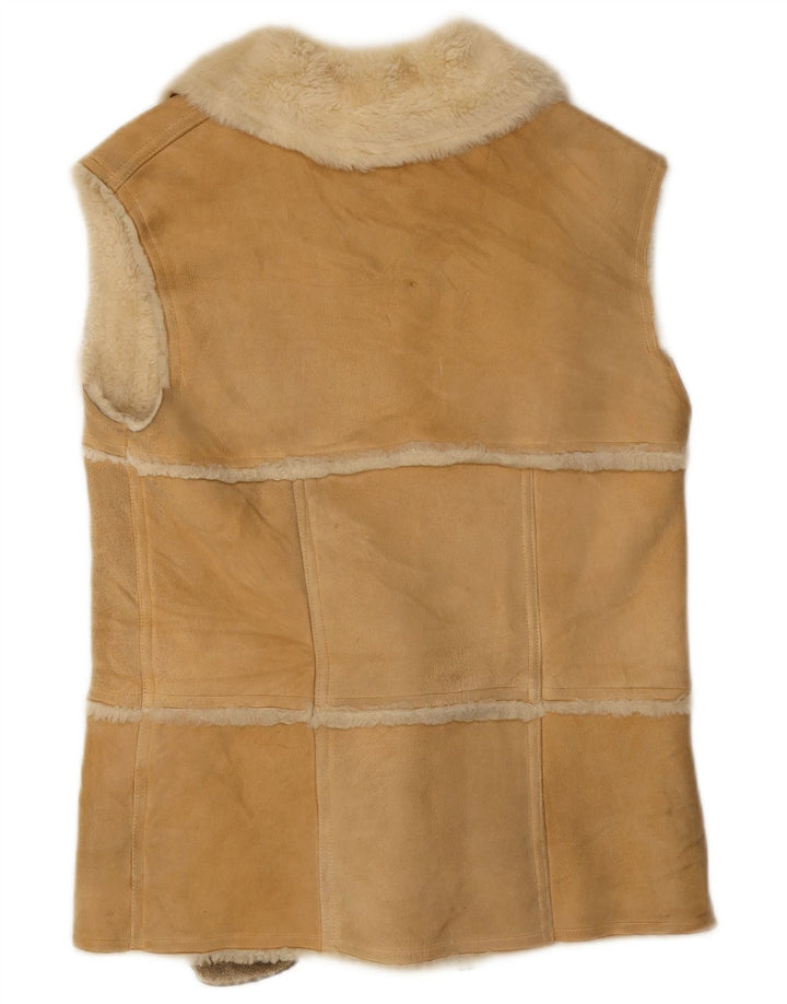 Vintage Damen Shearling Gilet IT 44 Medium Beige
