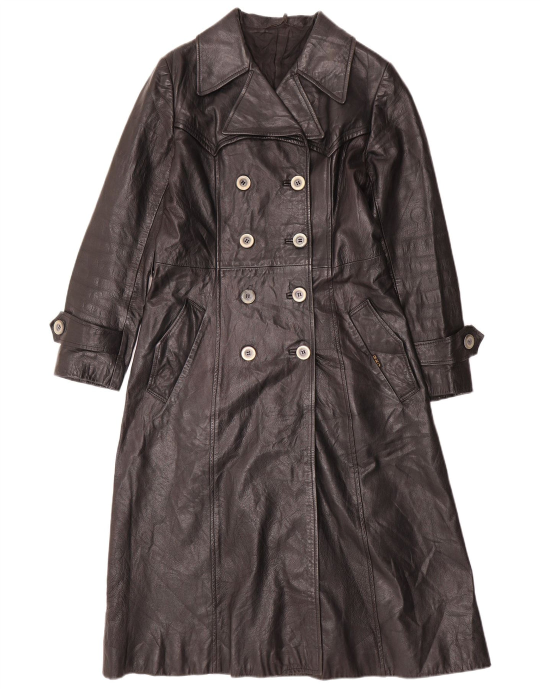 VINTAGE Damen Ledermantel UK 12 Mittelschwarzes Leder