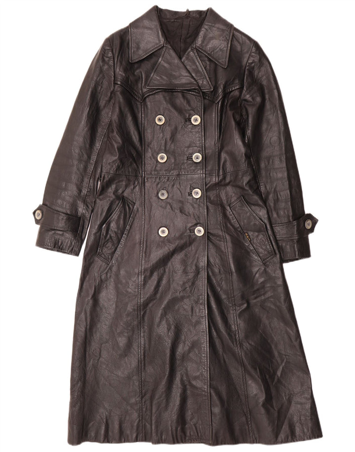 VINTAGE Damen Ledermantel UK 12 Mittelschwarzes Leder