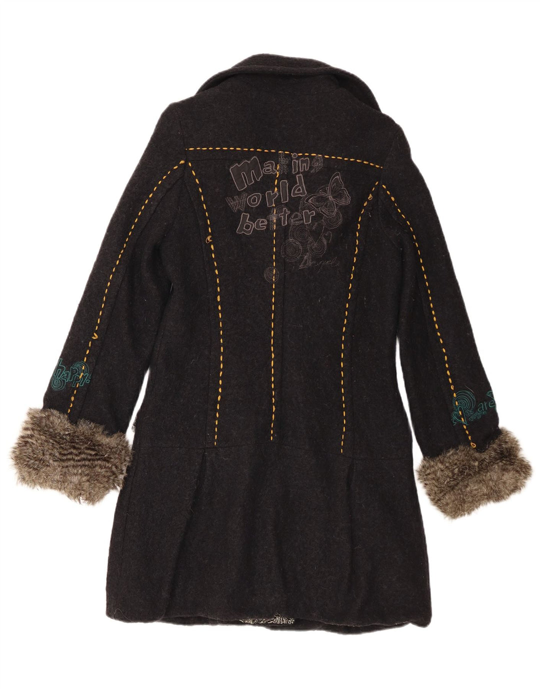 Desigual Damen grafischer zweireihiger Mantel EU 40 Mittelschwarz geblümt
