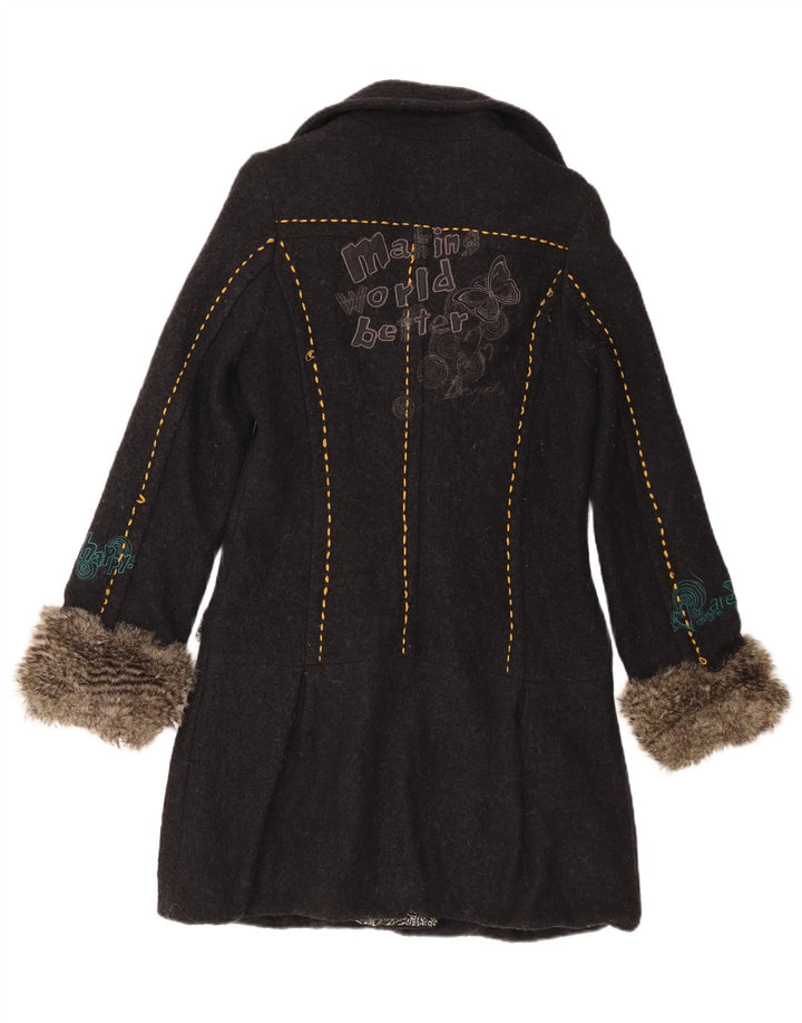 Desigual Damen grafischer zweireihiger Mantel EU 40 Mittelschwarz geblümt