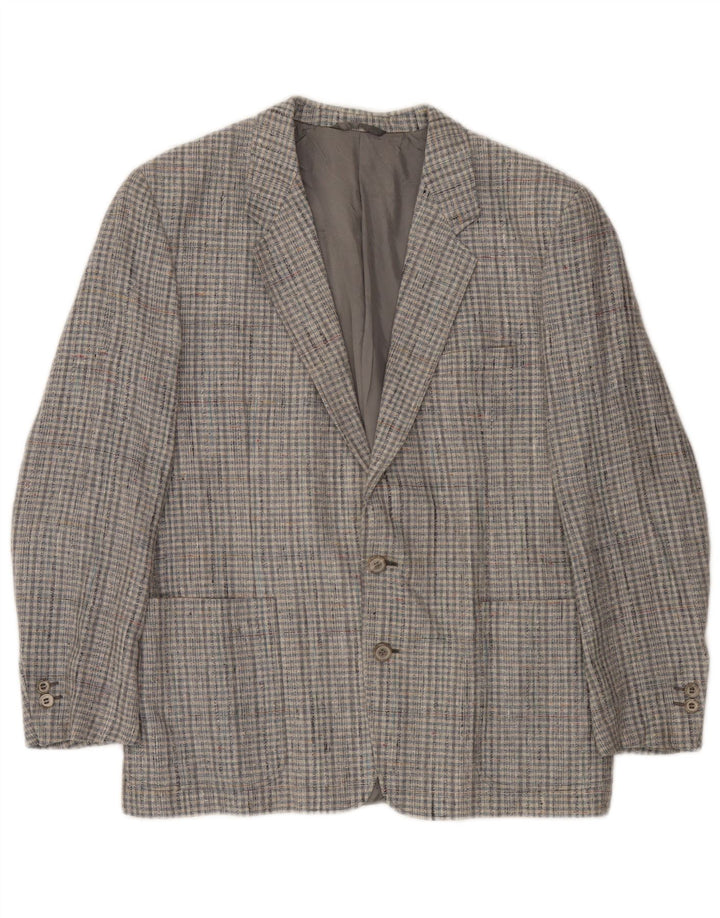 Vintage Herren 2-Knopf-Blazerjacke IT 48 Mittelgrau karierte Viskose