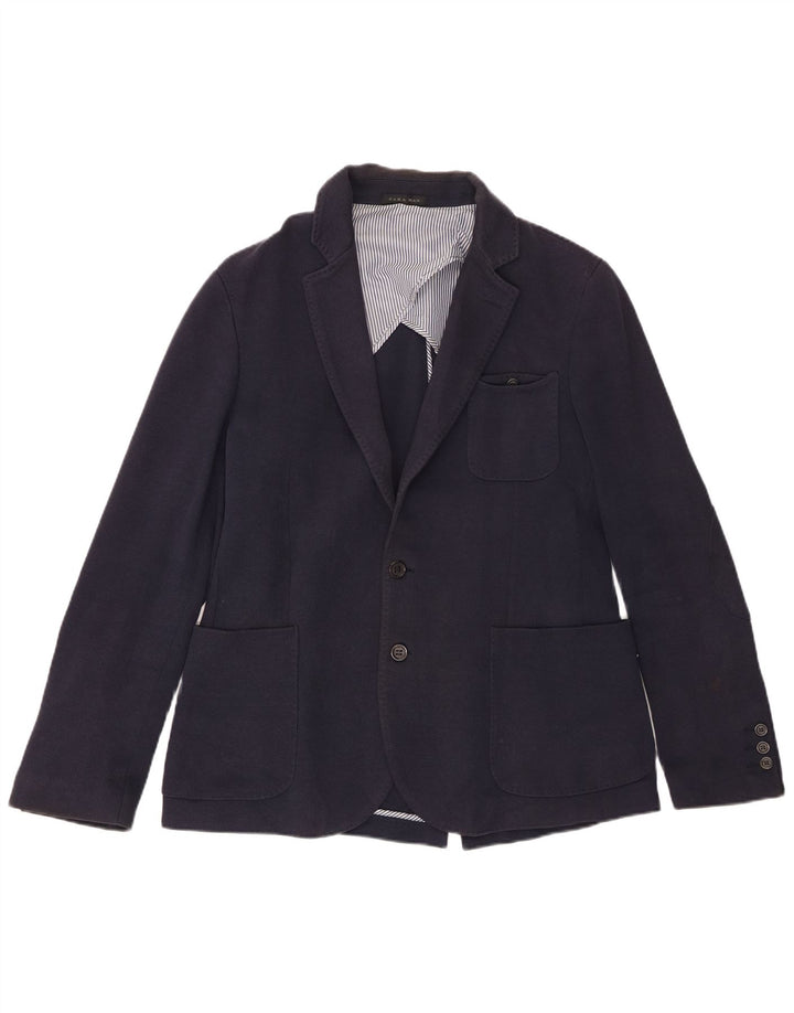 Zara Herren-Blazer mit 2 Knöpfen, EU 50, mittelmarineblaue Baumwolle
