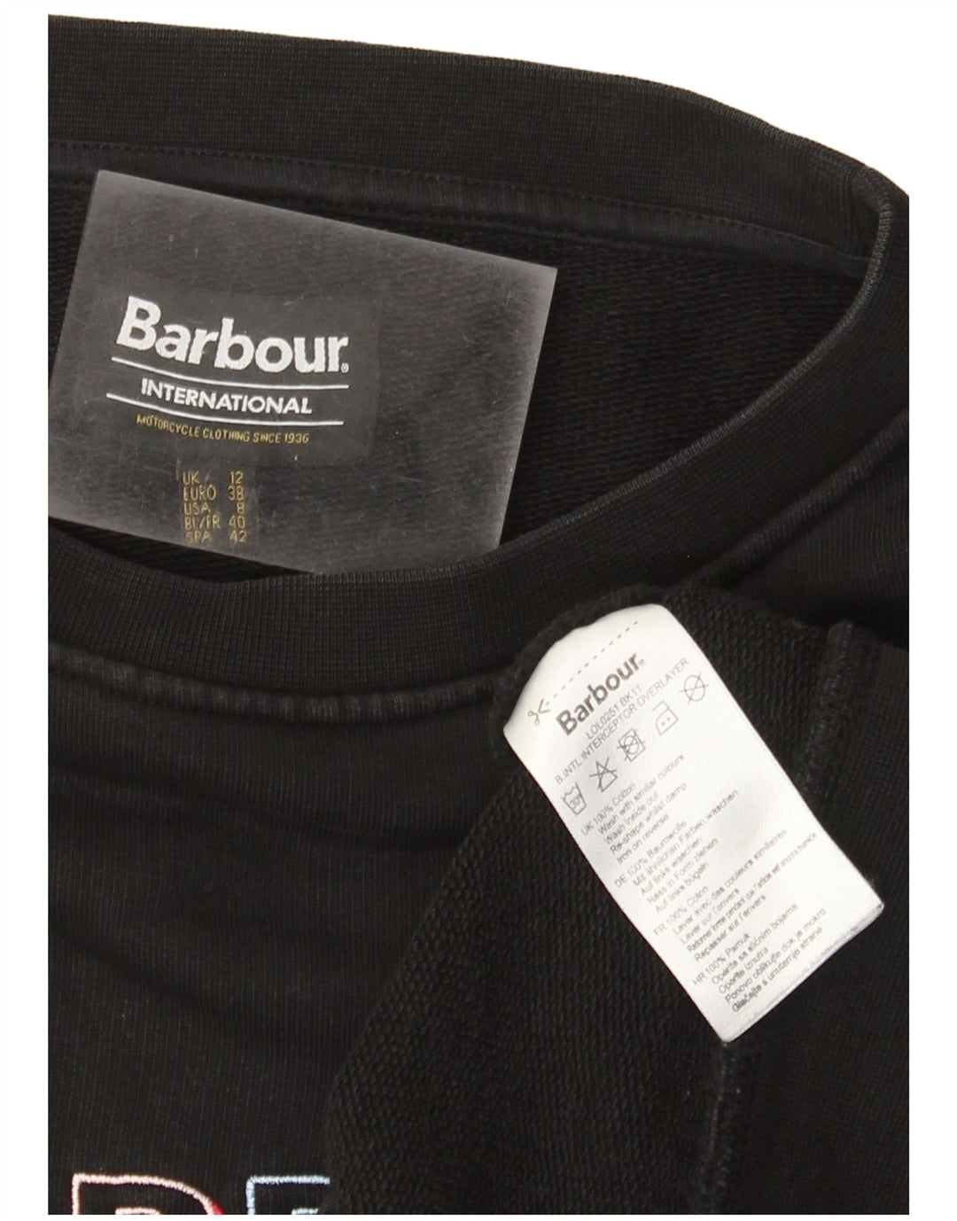 Barbour Damen Grafik-Sweatshirt-Pullover UK 12 Mittelschwarze Baumwolle
