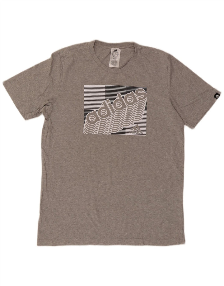 Adidas Herren Grafik-T-Shirt-Oberteil aus mittelgrau gefleckter Baumwolle