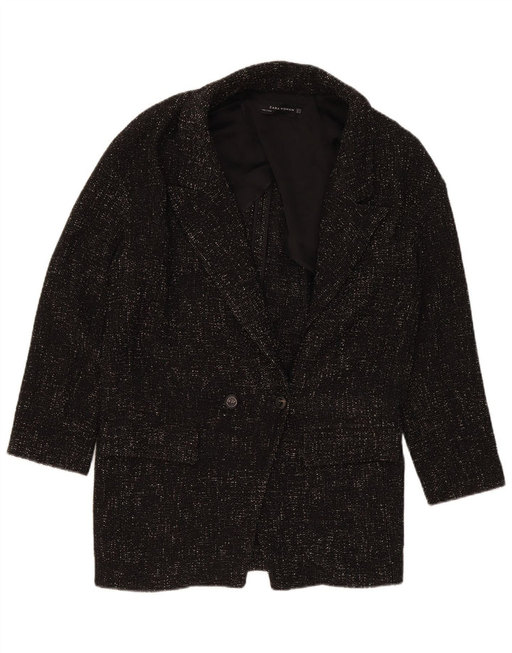 Zara Damen Übergroßer zweireihiger Mantel UK 6 XS Schwarz Polyester