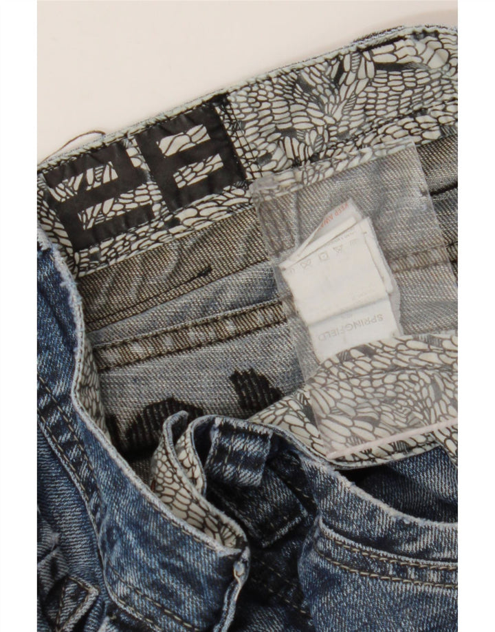 Springfield Herren Graphic Straight Jeans W28 L30 Blaue Baumwolle