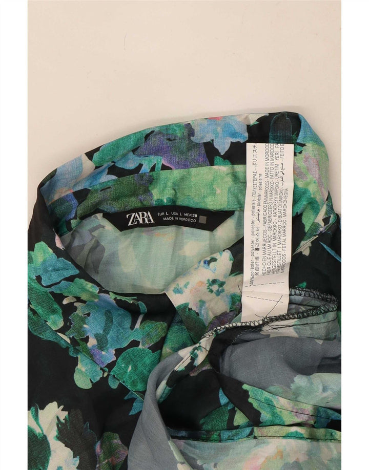 Übergroße Damen-Hemdbluse von Zara, Größe 46, groß, grünes Blumenmuster, Polyester