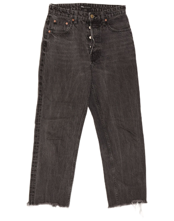 Zara Damen-Jeans mit hoher Taille, kurz geschnitten, EU 38, Größe S, W28, L24, Grau