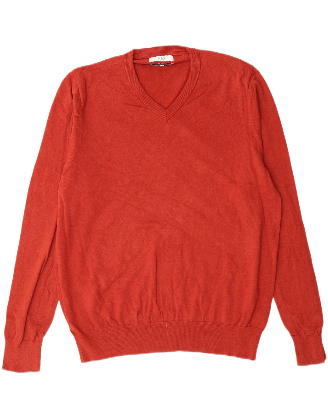 Marks & SPENCER Herren-Pullover mit V-Ausschnitt, XL, rot, Baumwolle, klassisch