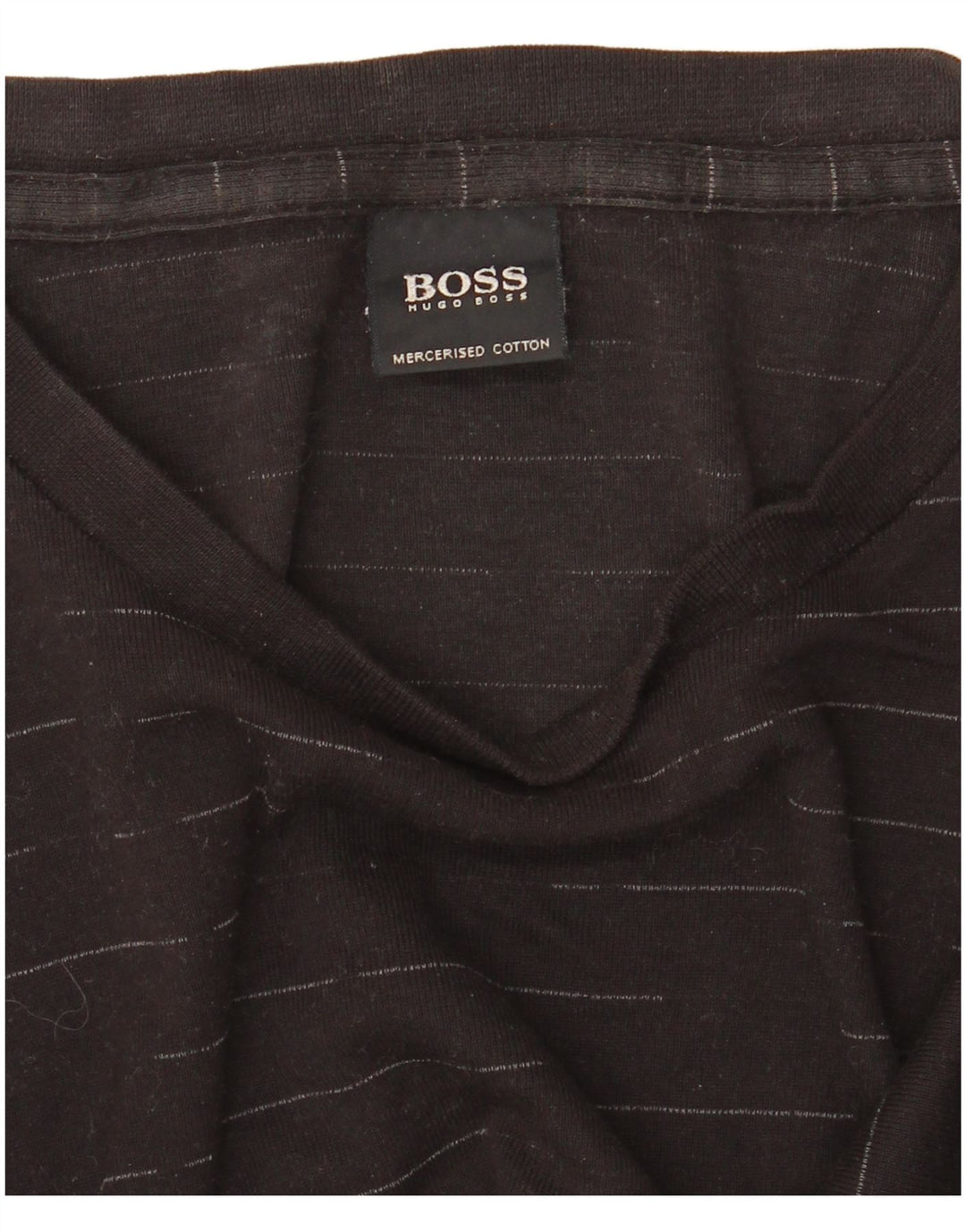 HUGO BOSS Herren-Top, langärmelig, groß, schwarze Nadelstreifen-Baumwolle