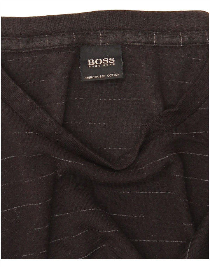 HUGO BOSS Herren-Top, langärmelig, groß, schwarze Nadelstreifen-Baumwolle