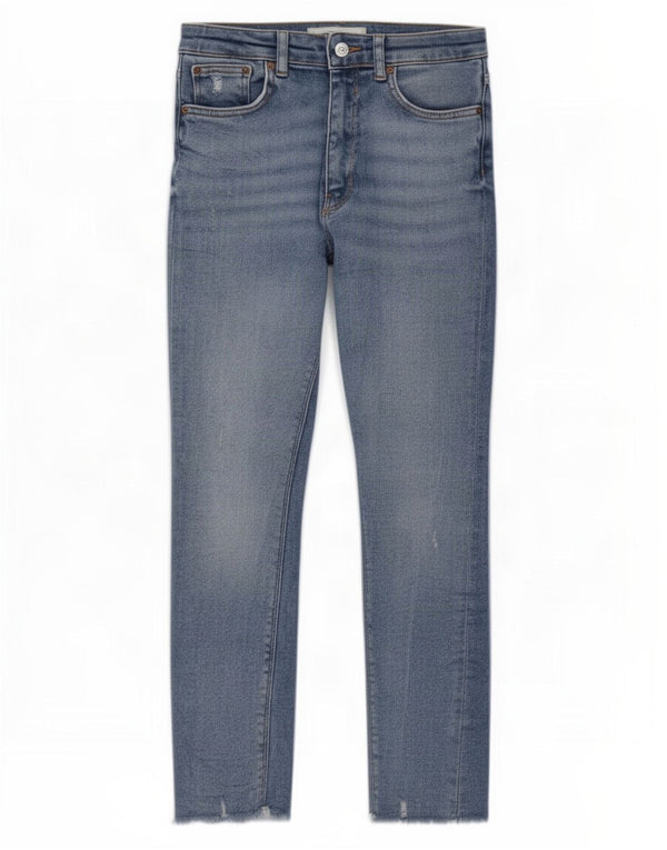 Zara Damen Crop High Rise Skinny Jeans EU 38 Small W24 L25 Blaue Baumwolle