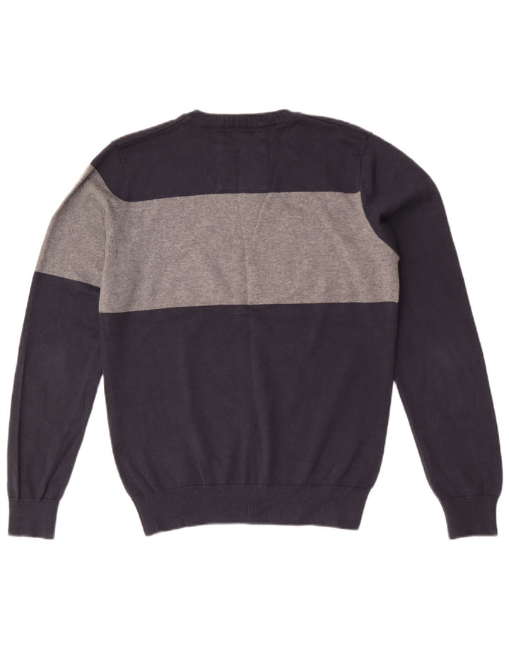 Jack & Jones Herren-Pullover mit V-Ausschnitt aus Baumwolle in mittlerem Marineblau mit Blockfarben