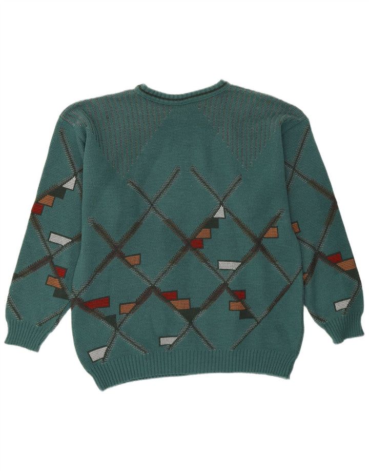 Vintage Herren Pullover mit Rundhalsausschnitt, mittelgrün, geometrisch