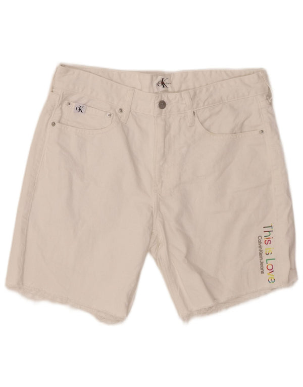 CALVIN KLEIN Herren Graphic Denim Shorts W31 Mittelweiße Baumwolle